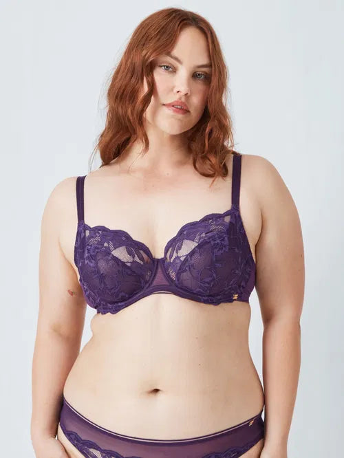 ‘Wren’ non padded balcony bra in purple, full support size 32E