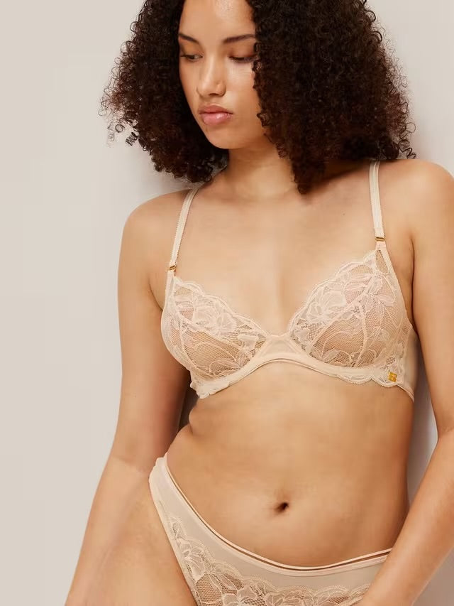 ‘Wren’ non padded, full support, balcony bra in almond