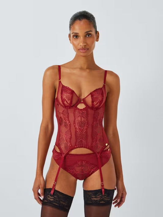 ‘Andrea’ floral lace basque in red