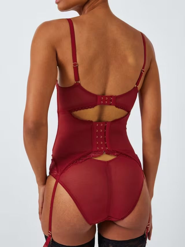 ‘Andrea’ floral lace basque in red