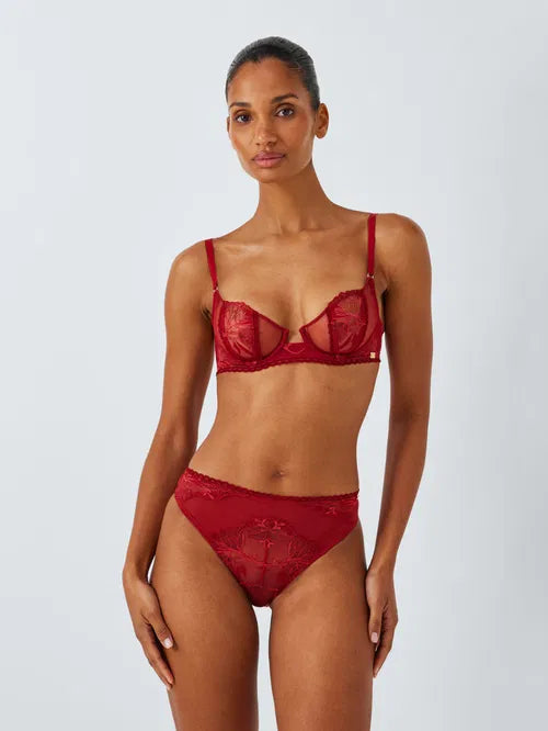 ‘Andrea’ floral lace bikini briefs in red size 16