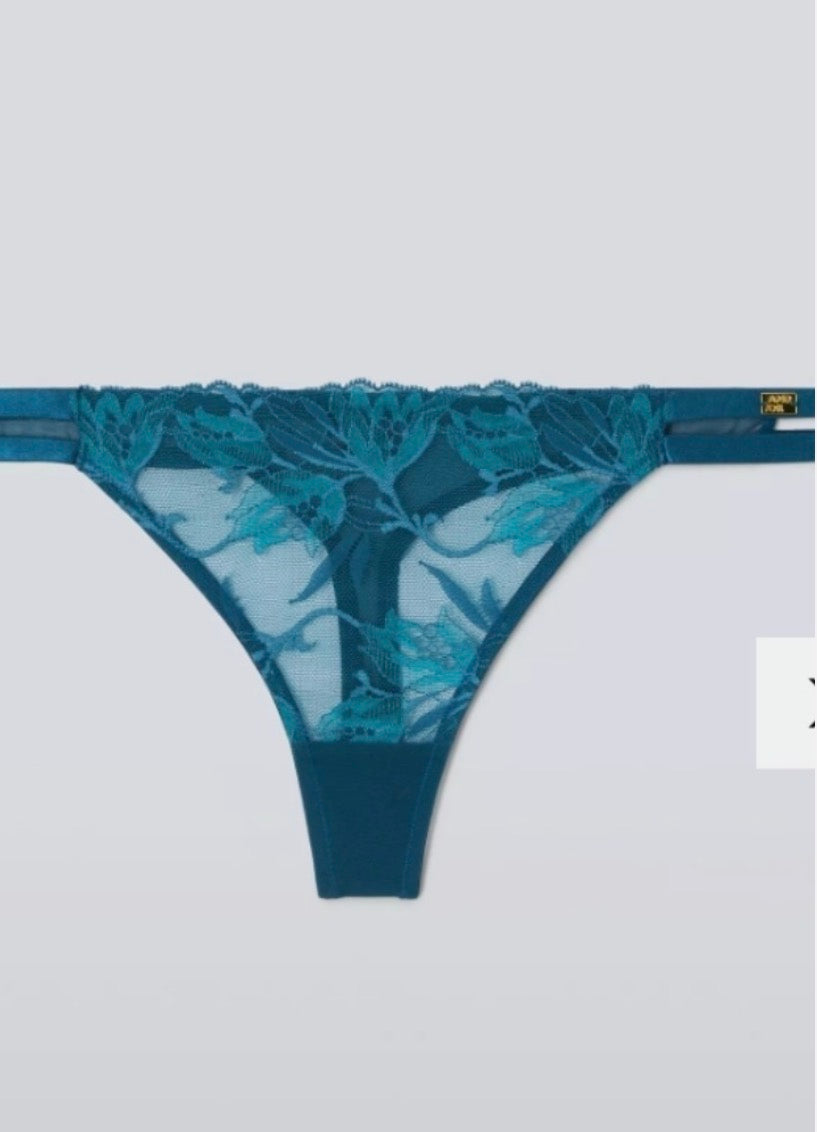 ‘Alexis embroidered lace’ thong in teal size 18