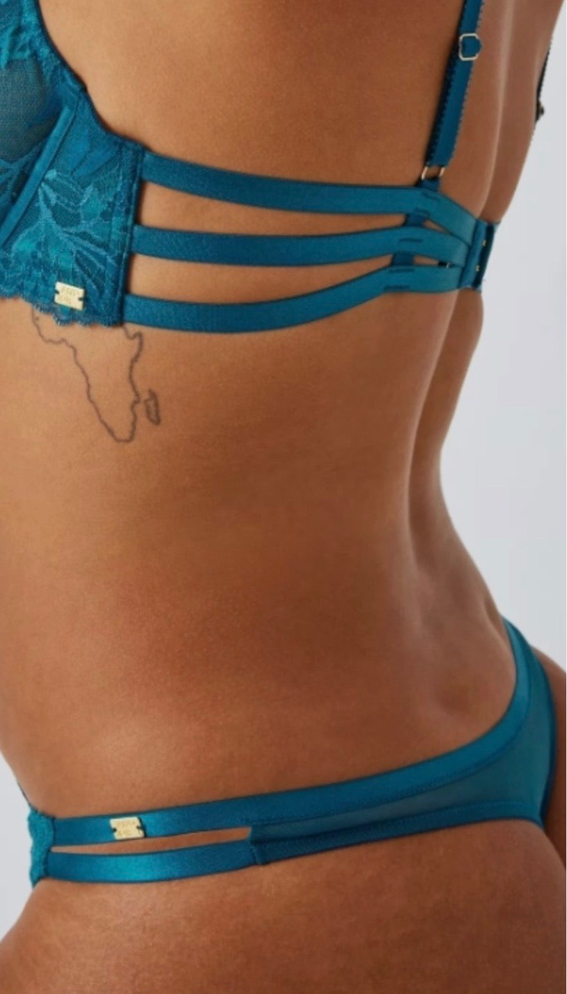 ‘Alexis embroidered lace’ thong in teal size 18