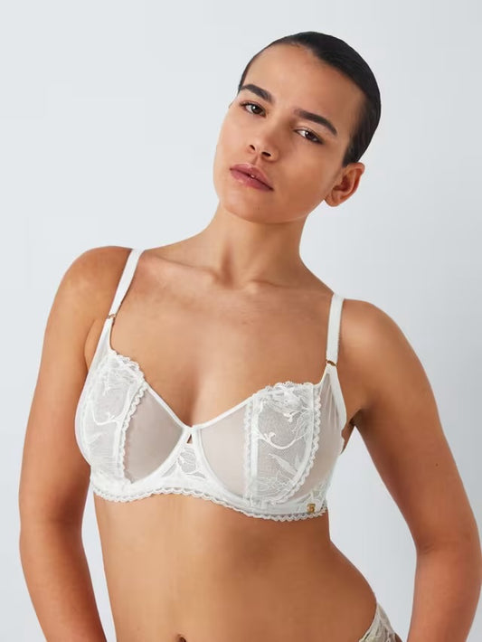 ‘Andrea’ floral lace balcony bra - full support in ivory, size 30F