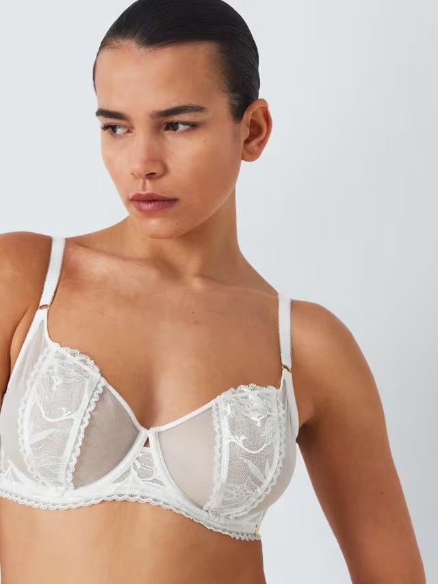 ‘Andrea’ floral lace balcony bra - full support in ivory, size 30F