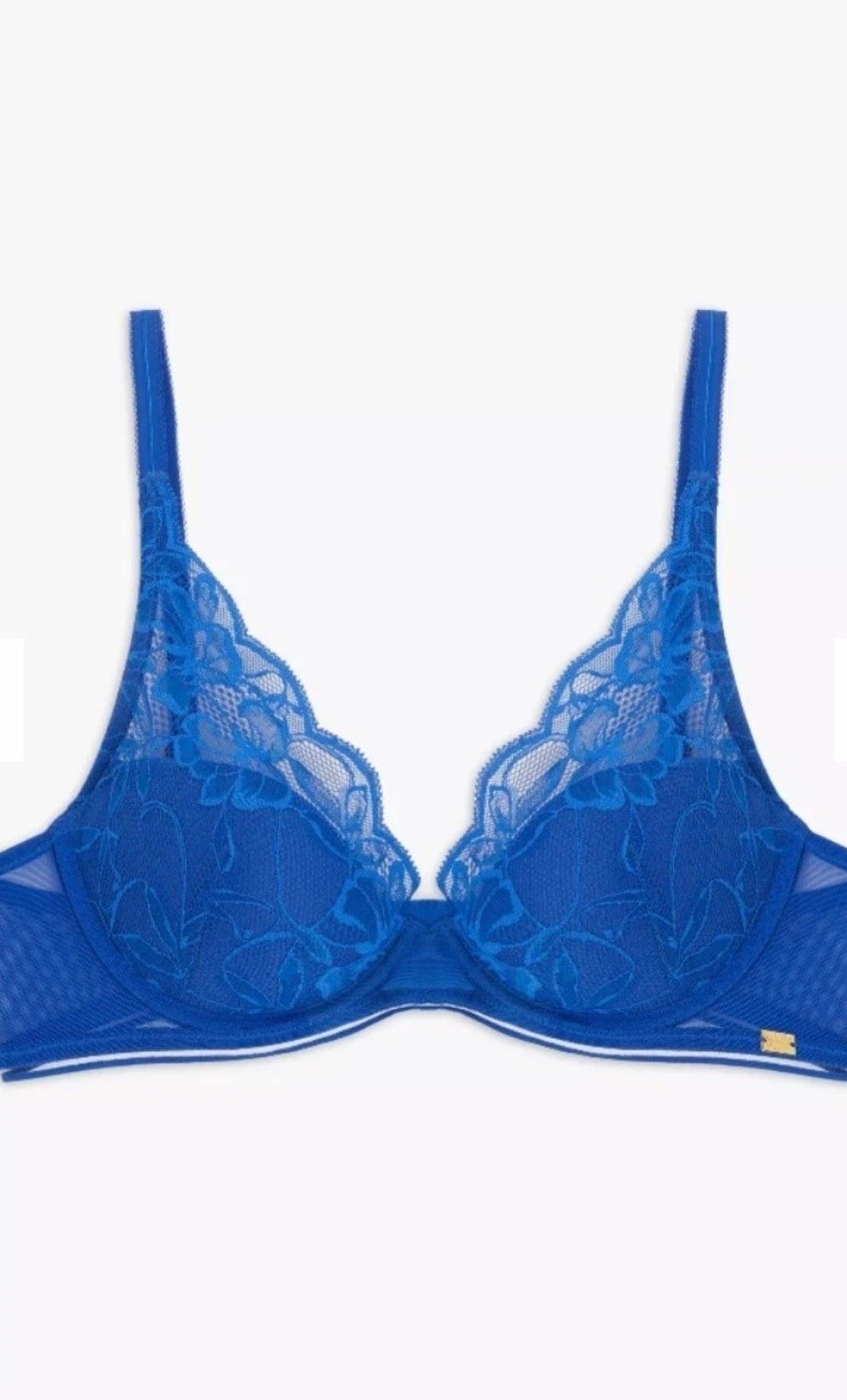 ‘Wren’ high apex, padded plunge bra in royal blue size 32D