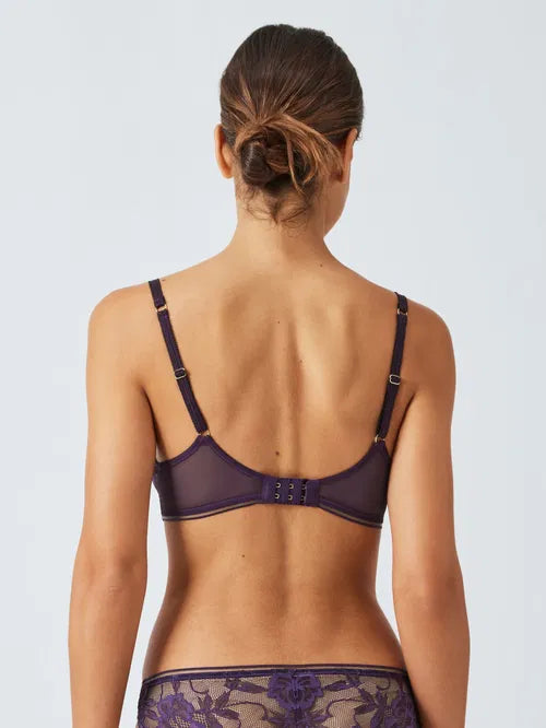 ‘Wren’ non padded balcony bra in purple, size 32DD