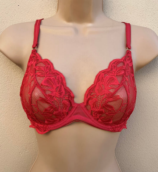 ‘Wren’ non padded balcony bra in redcurrant