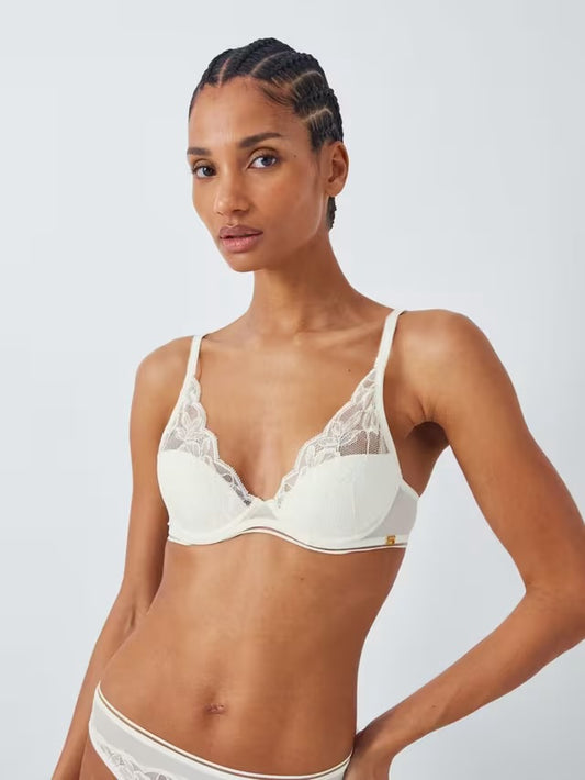 ‘Wren’ high apex, padded plunge bra in ivory