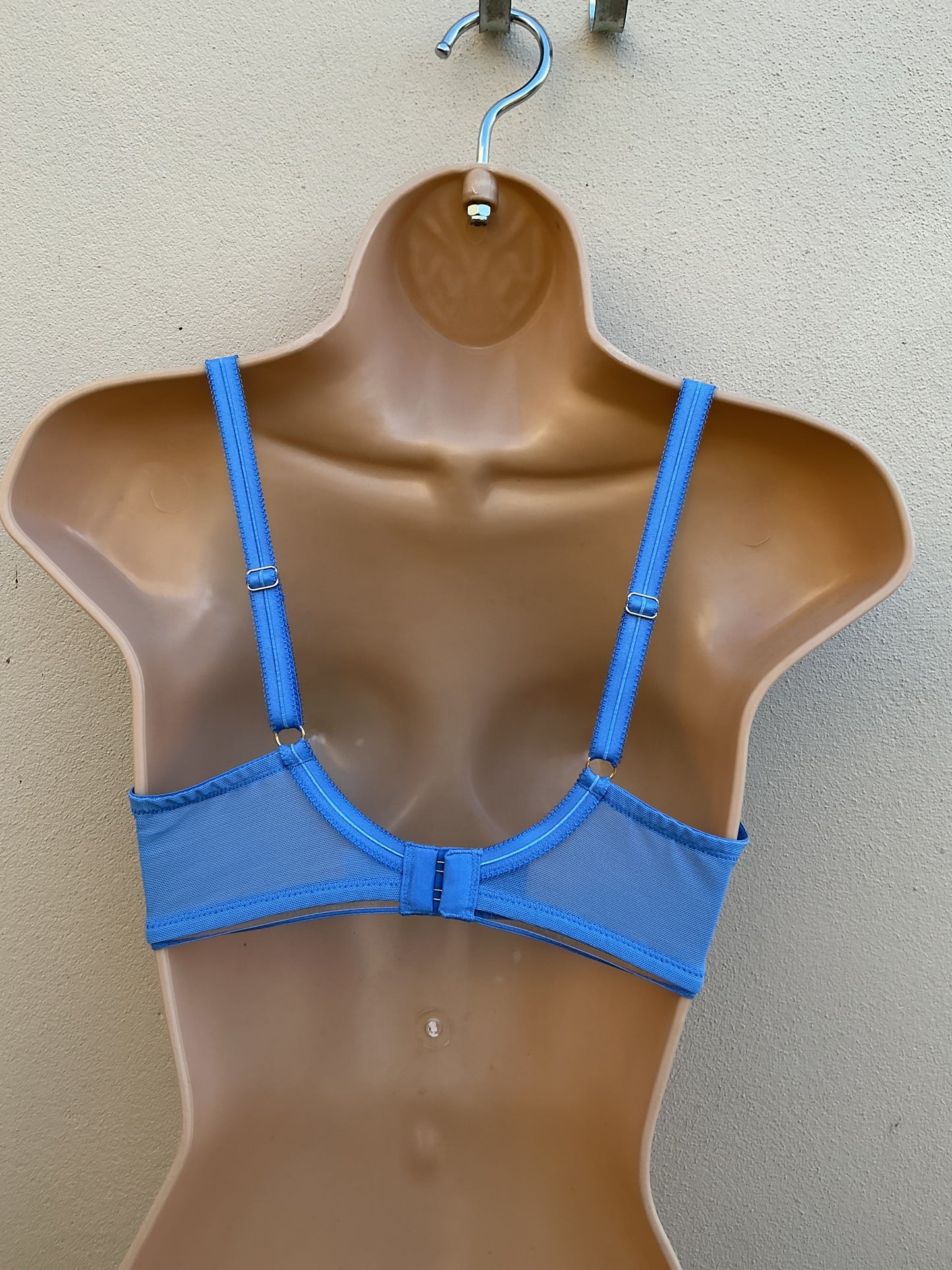 ‘Wren’ high apex, padded plunge bra in cornflower blue size 38DD