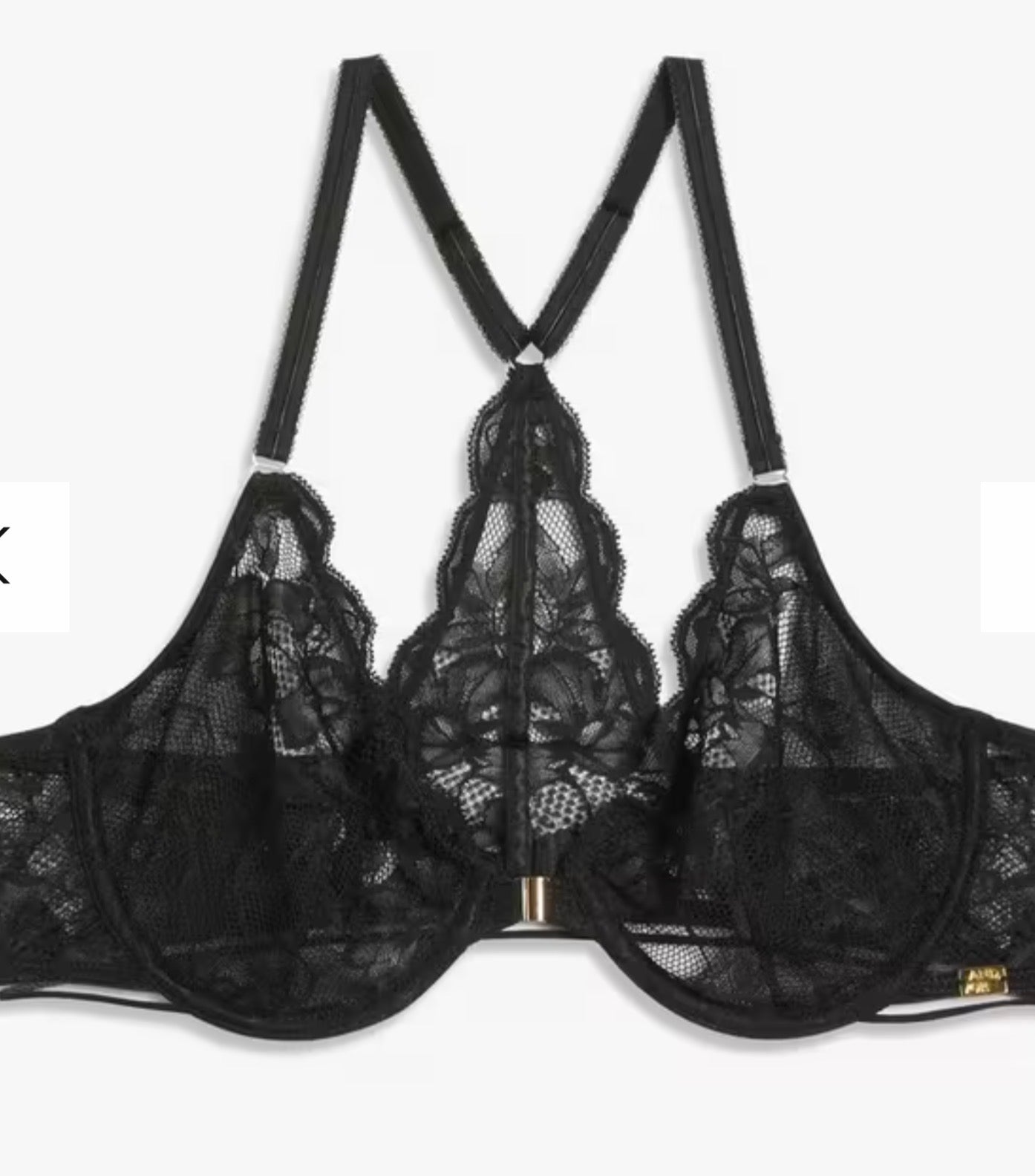‘Wren’ non padded, T back, front fastening bra in black