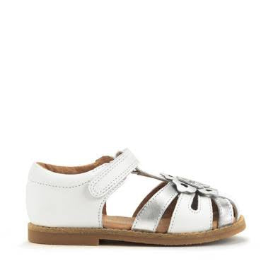 Start-rite ‘Charm’ closed toe sandals in white and silver patent leather