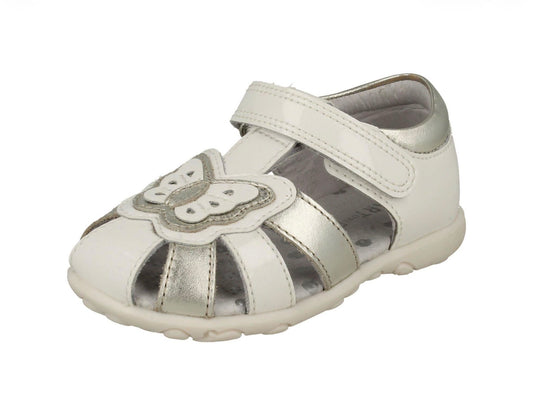 Start-rite ‘Charm’ closed toe sandals in white and silver patent leather