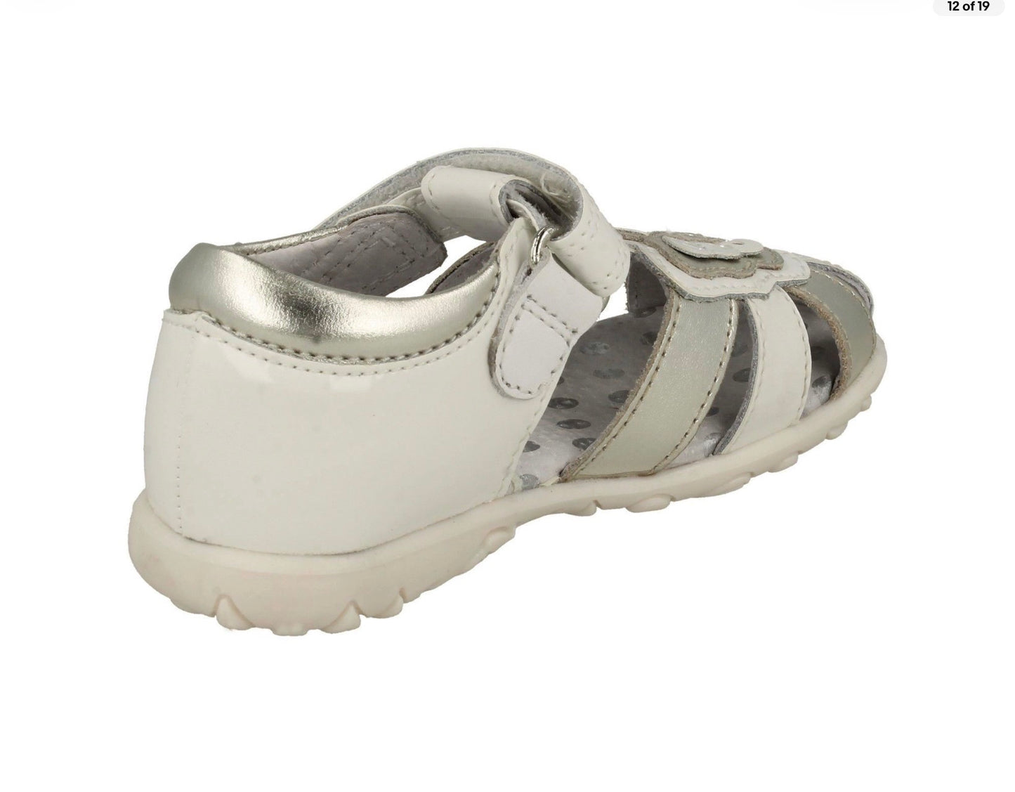 Start-rite ‘Charm’ closed toe sandals in white and silver patent leather