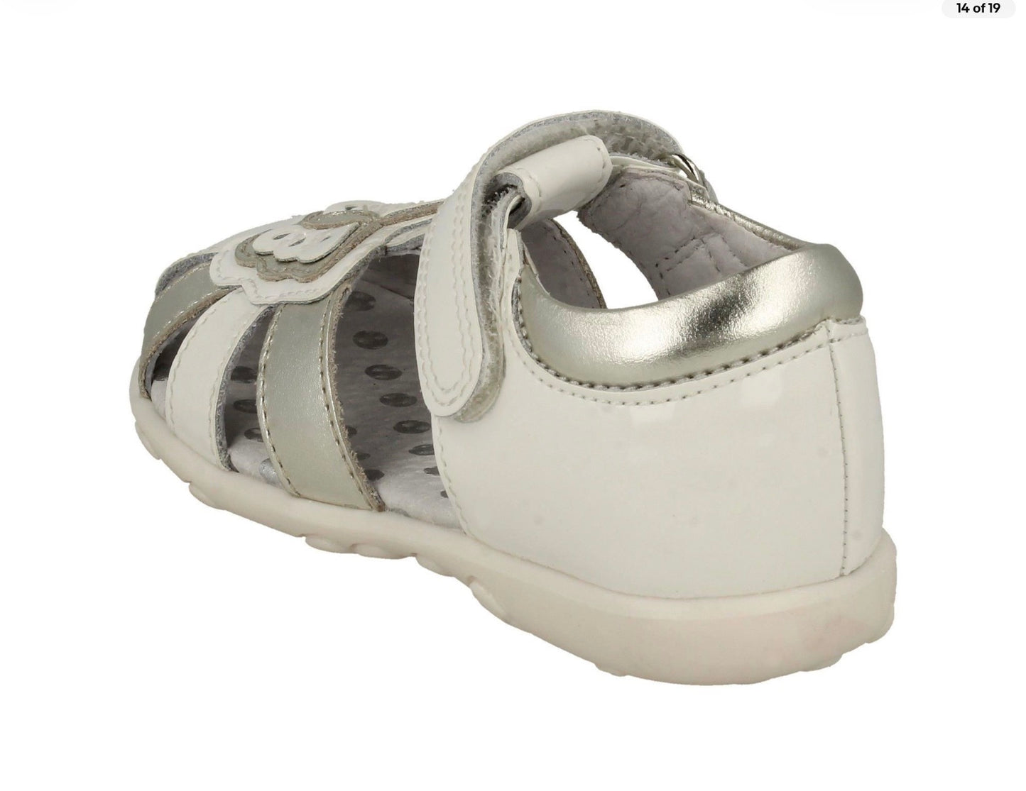 Start-rite ‘Charm’ closed toe sandals in white and silver patent leather