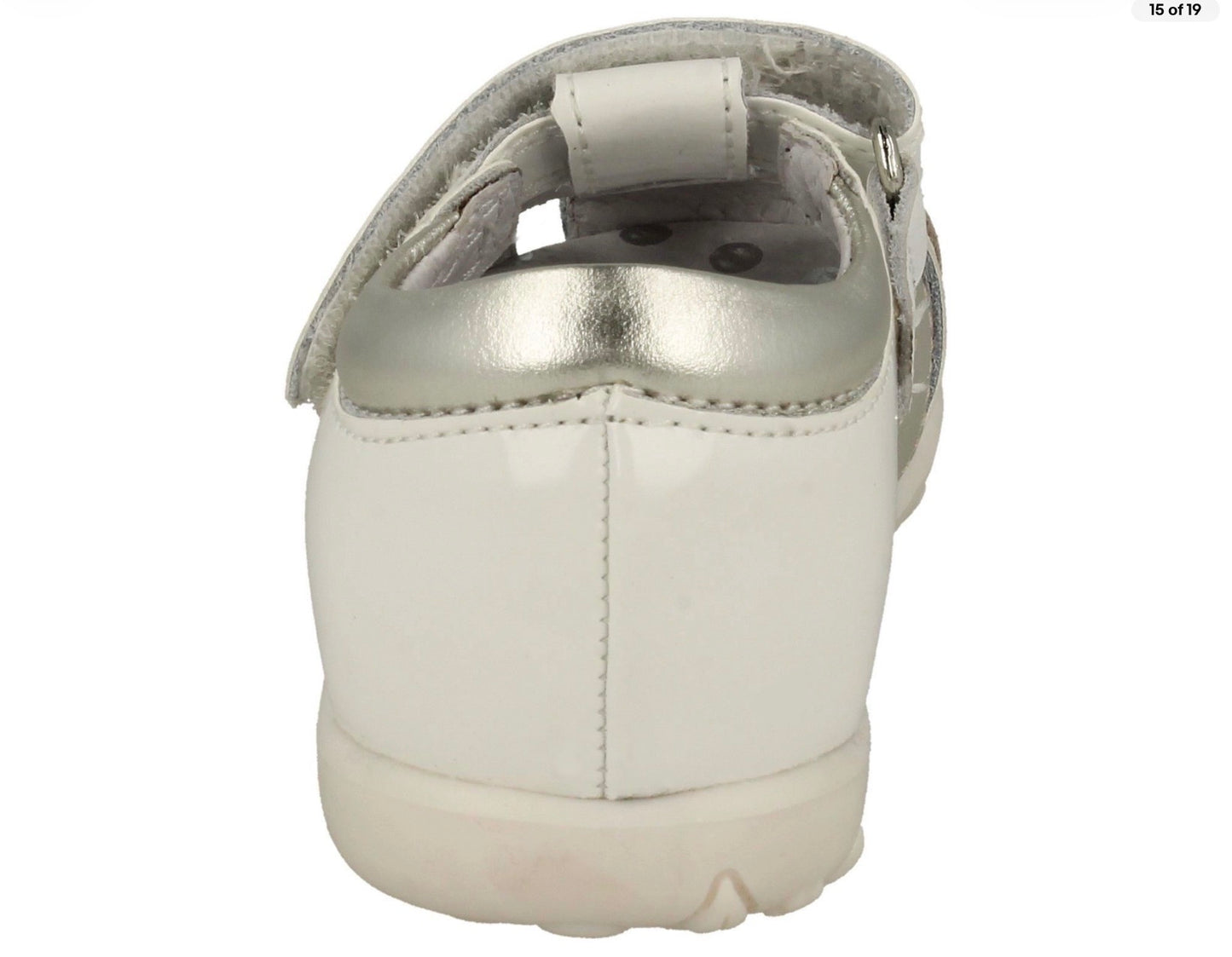 Start-rite ‘Charm’ closed toe sandals in white and silver patent leather