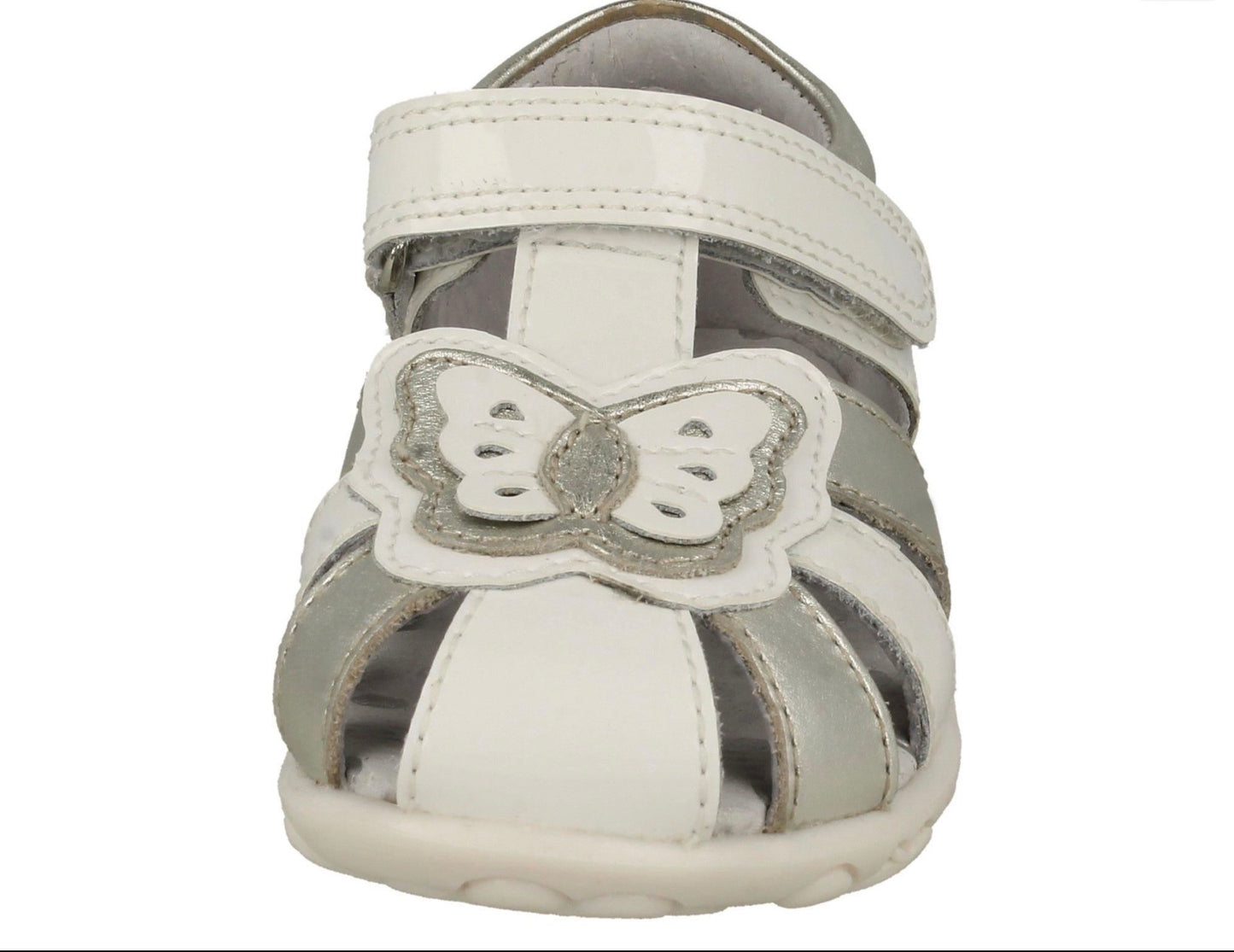 Start-rite ‘Charm’ closed toe sandals in white and silver patent leather