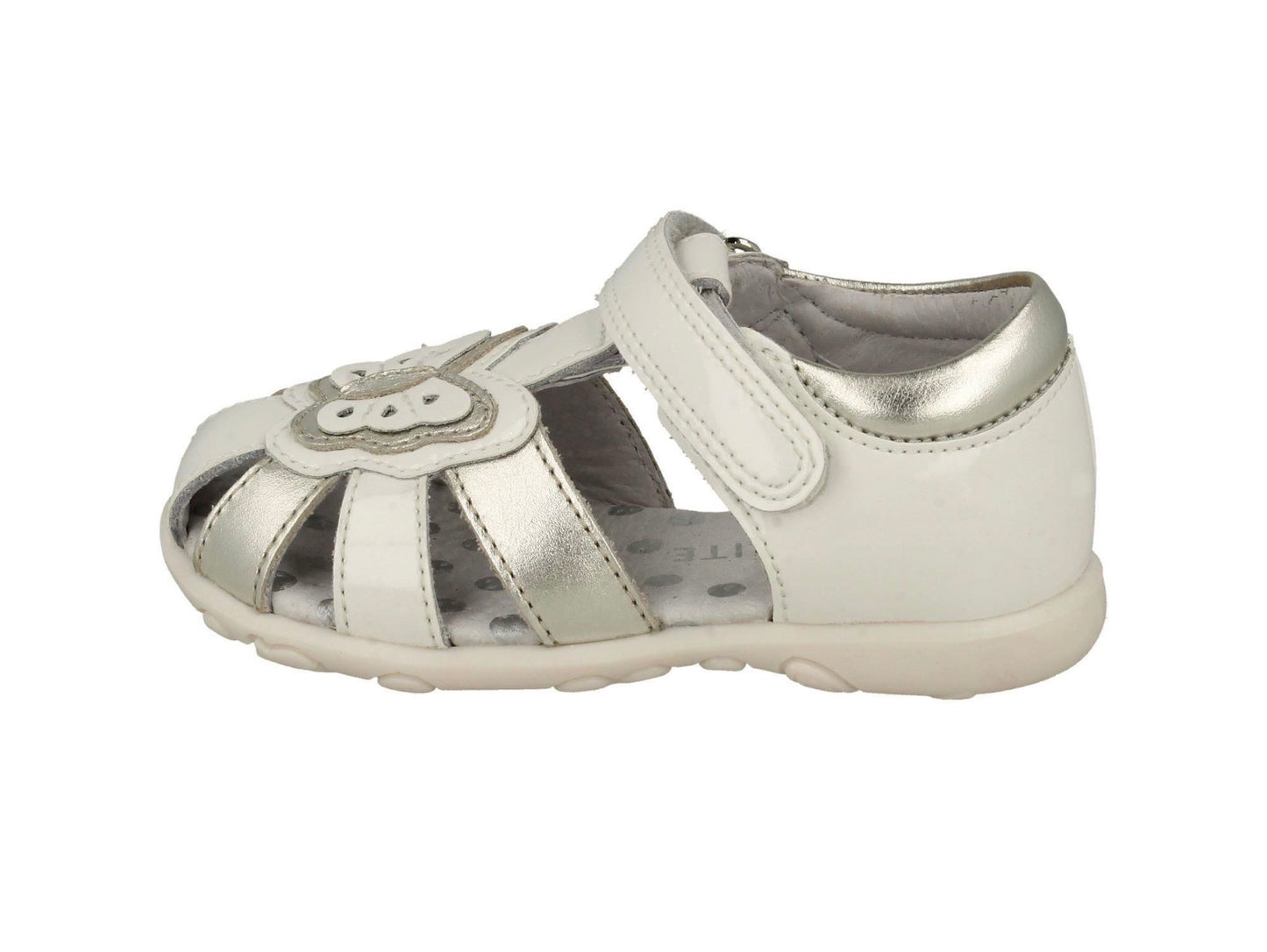 Start-rite ‘Charm’ closed toe sandals in white and silver patent leather