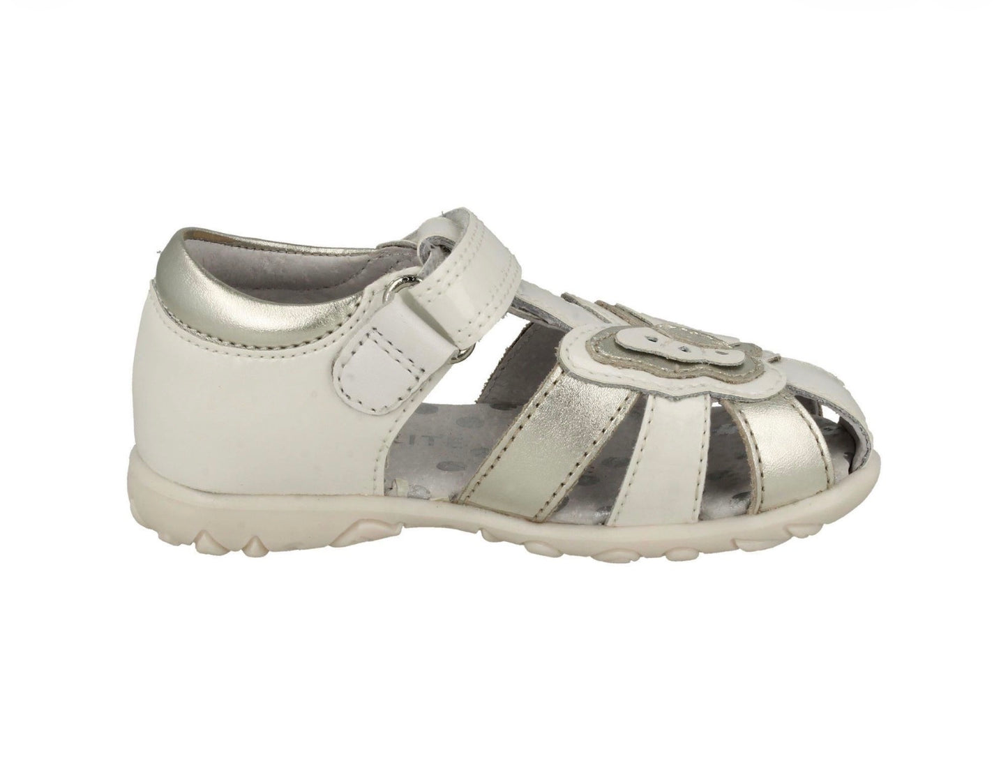 Start-rite ‘Charm’ closed toe sandals in white and silver patent leather