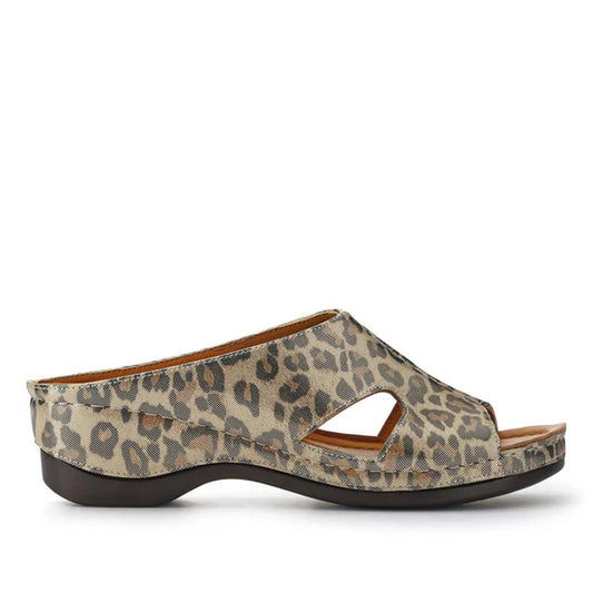 PAVERS wedge heeled mules in metallic leopard size 5 (38)