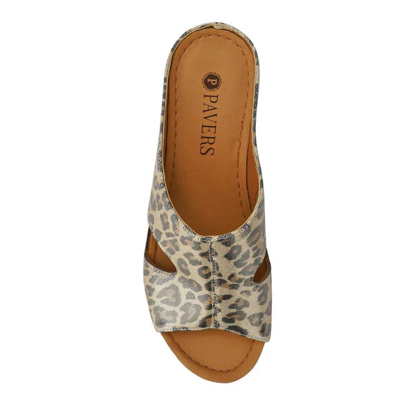 PAVERS wedge heeled mules in metallic leopard size 5 (38)