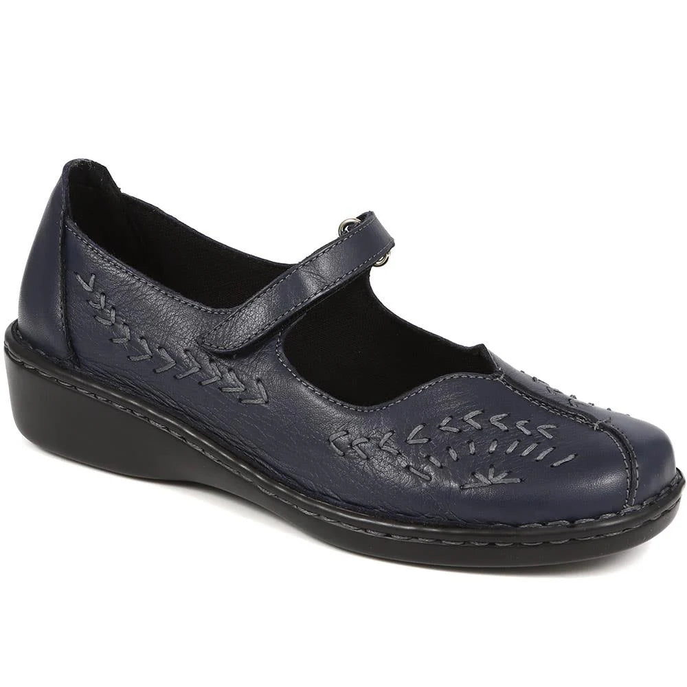 PAVERS touch-fasten Mary Jane’s in navy leather size 4 (37)