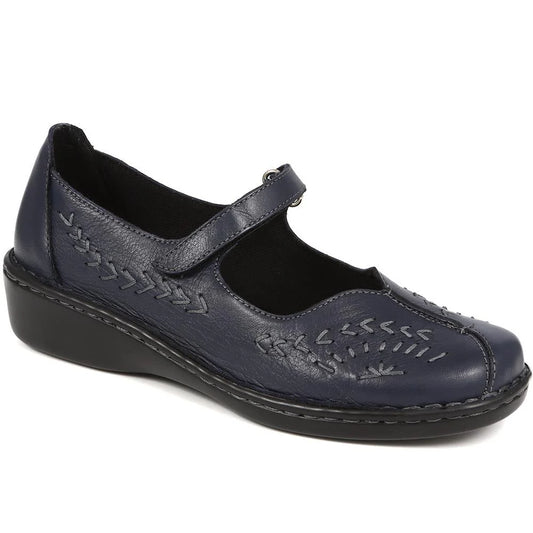 PAVERS touch-fasten Mary Jane’s in navy leather size 4 (37)