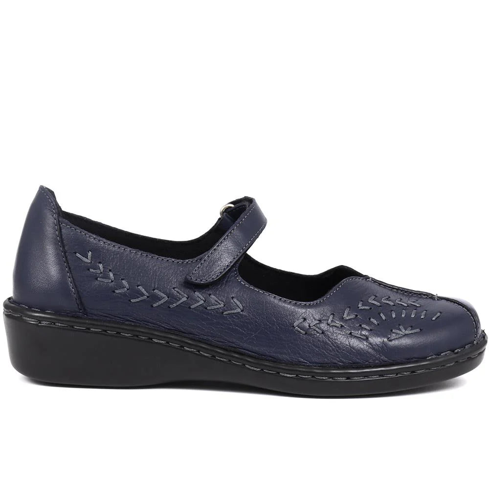 PAVERS touch-fasten Mary Jane’s in navy leather size 4 (37)