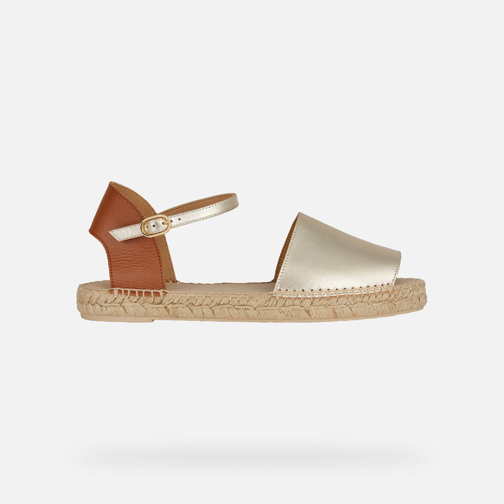 GEOX Lampedusa metallic leather sandals in gold/cognac size 6 (39)
