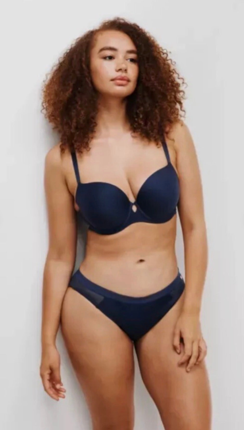 ‘Fleur’ padded t shirt bra, full support  in navy