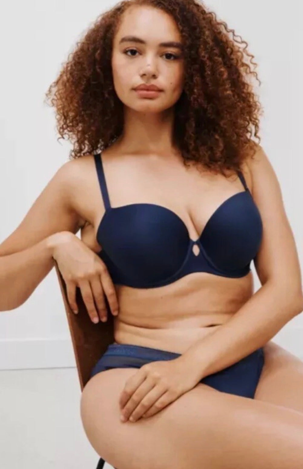‘Fleur’ padded t shirt bra, full support  in navy