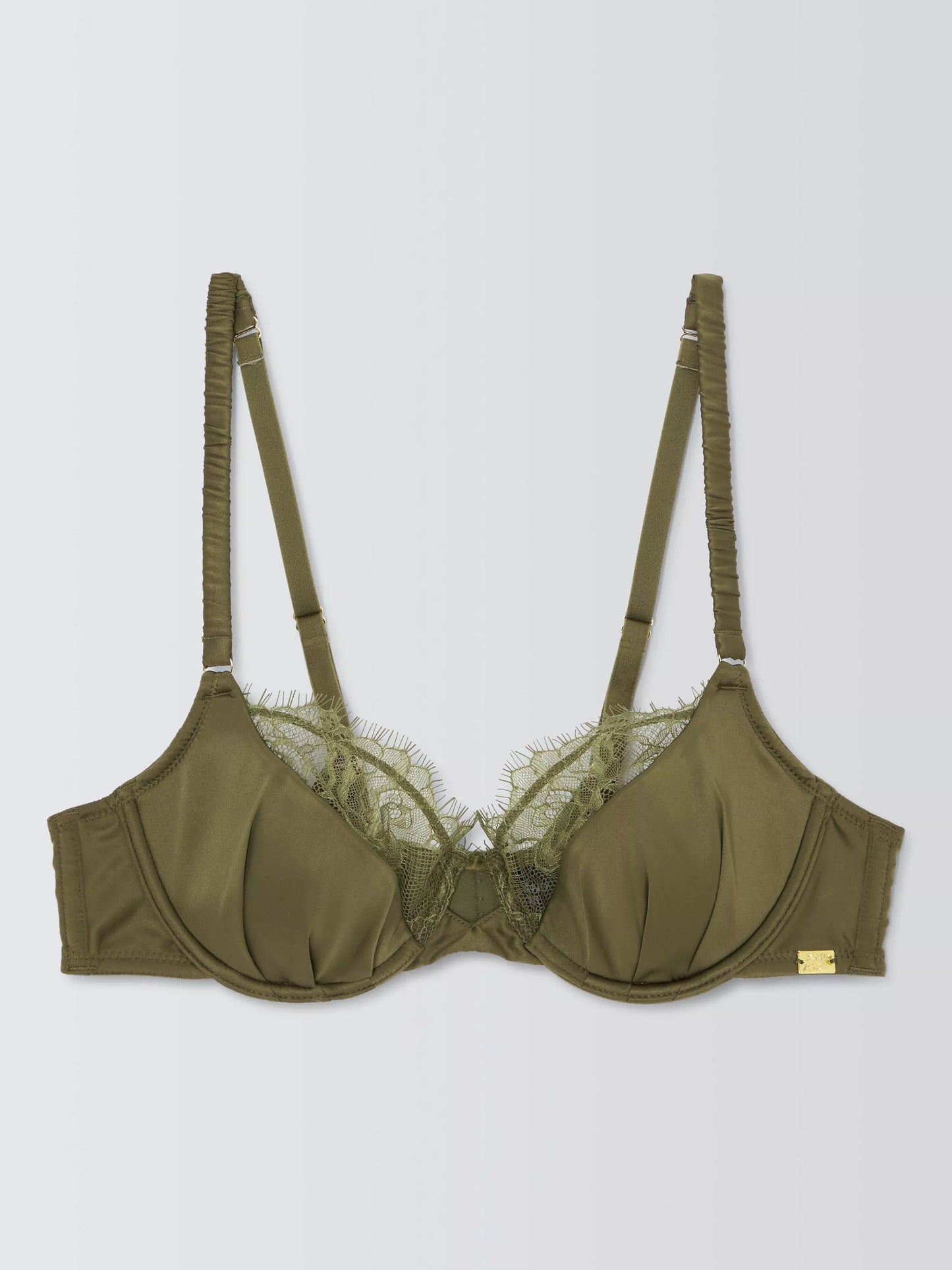 ‘Riley’ lace trim, satin balcony bra in chartreuse
