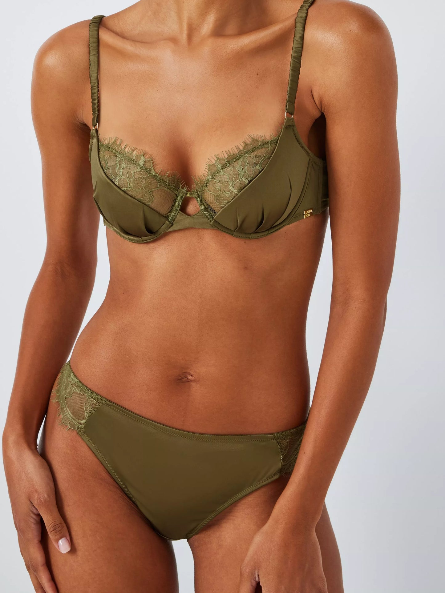 ‘Riley’ lace trim, satin balcony bra in chartreuse