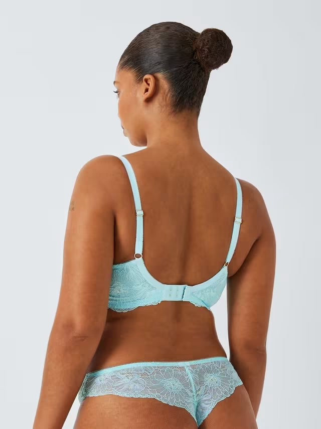 ‘Cora’ padded, plunge bra, full support in aqua blue size 34E