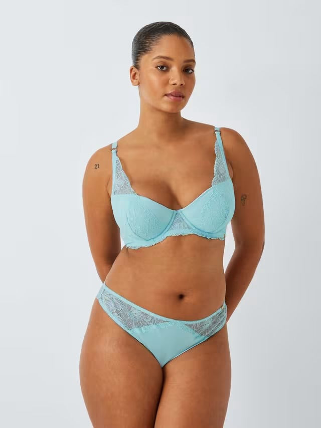 ‘Cora’ padded, plunge bra, full support in aqua blue size 34E