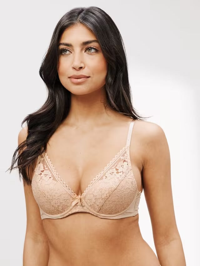 ‘Caroe’ high apex, padded bra in almond
