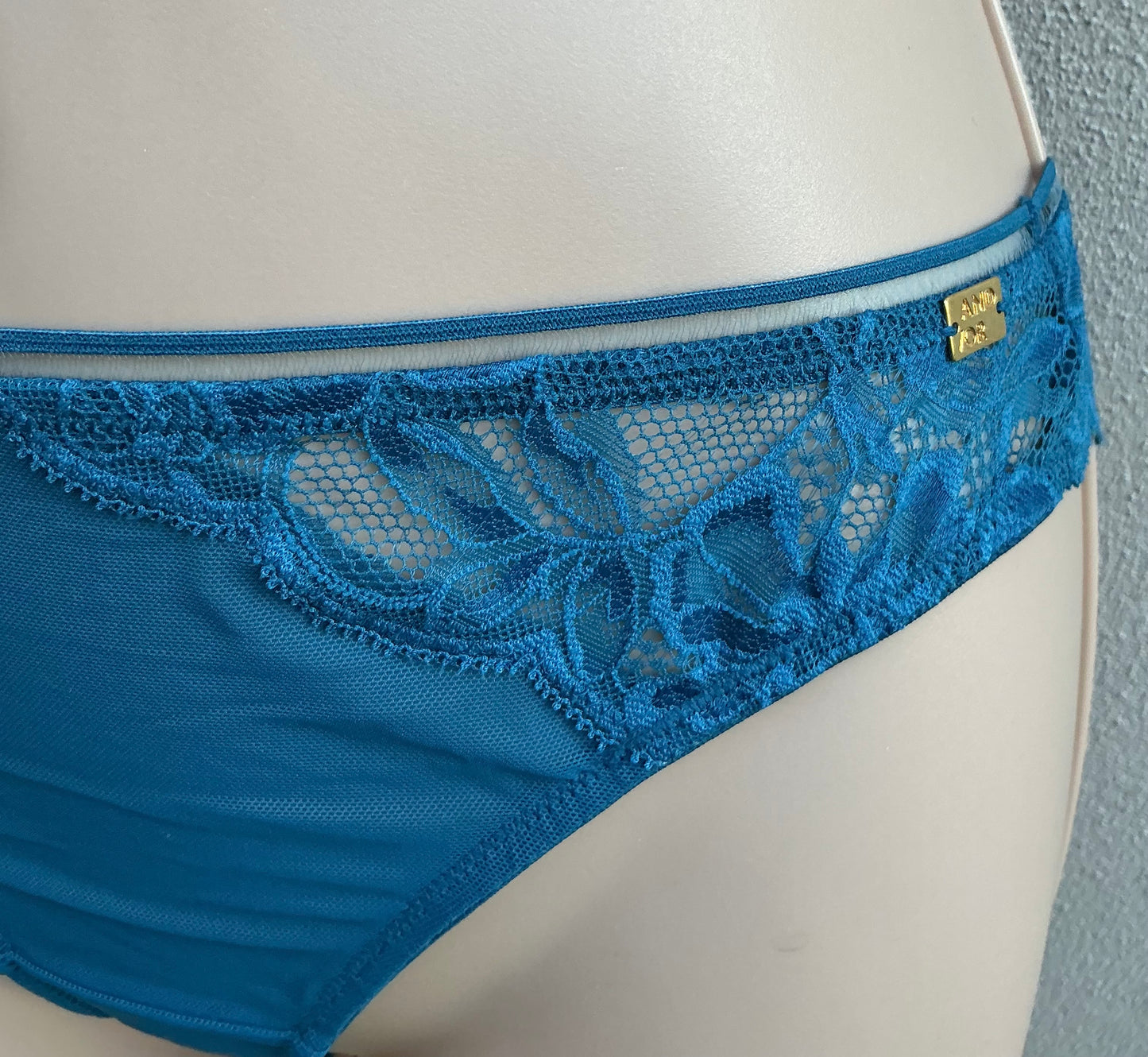 ‘Wren’ lace Brazilian briefs in teal