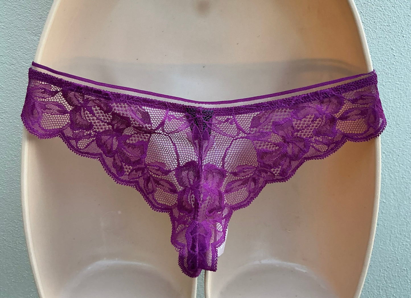 ‘Wren’ lace Brazilian briefs in mulberry size 12