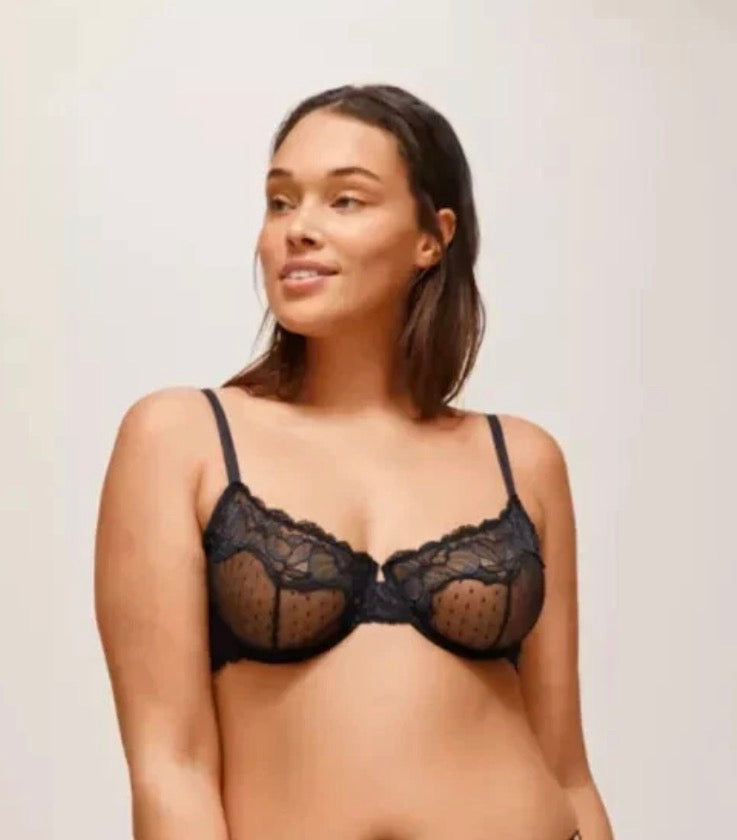 ‘Claudette’ spot balcony bra in black size 32B