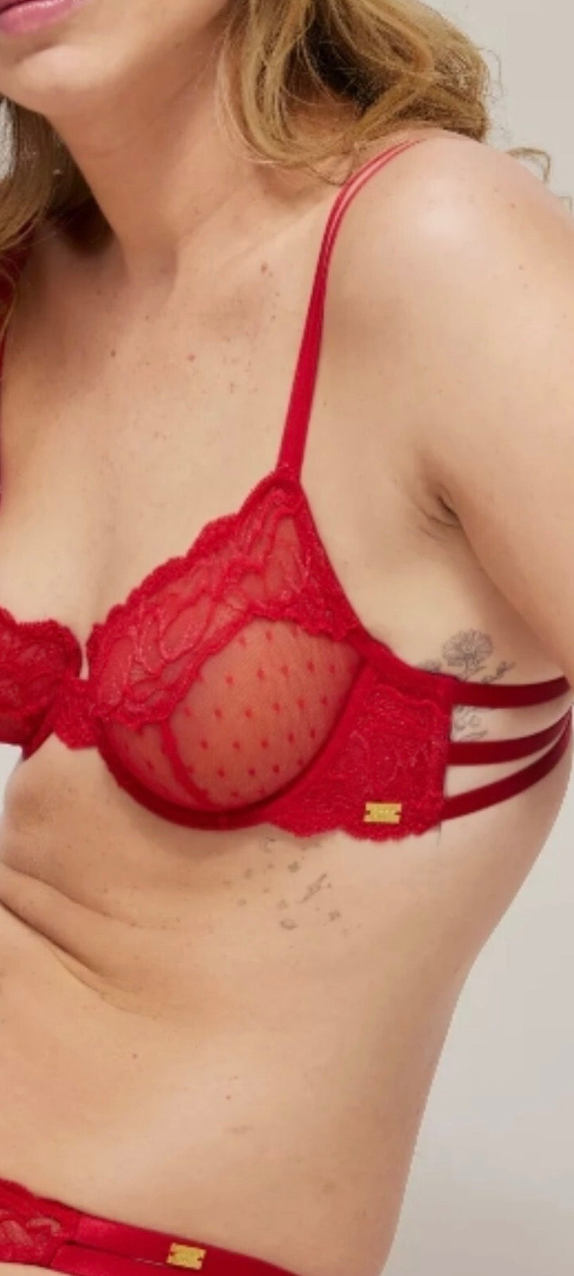 ‘Claudette’ spot balcony bra in red size 36C