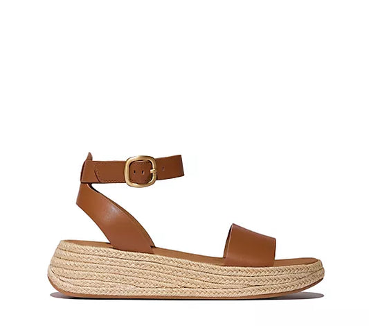 FITFLOP f-mode espadrille leather flat form in deep tan size 5 (38)