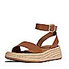 FITFLOP f-mode espadrille leather flat form in deep tan size 5 (38)
