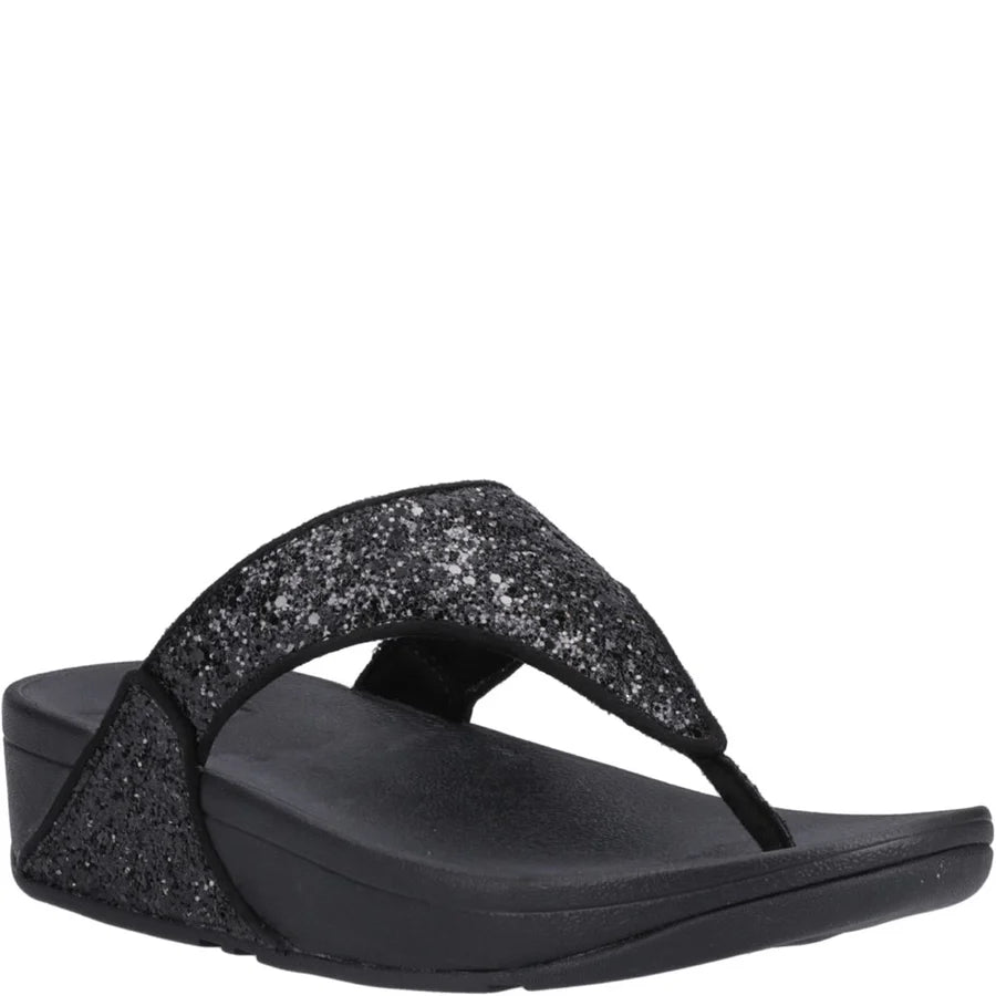 FITFLOP lulu glitter toe thong sandals in black glitter size 8 (42)