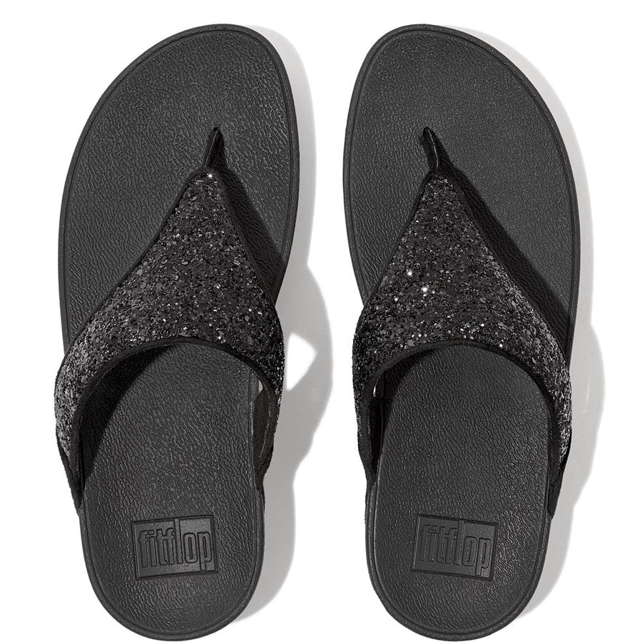 FITFLOP lulu glitter toe thong sandals in black glitter size 8 (42)