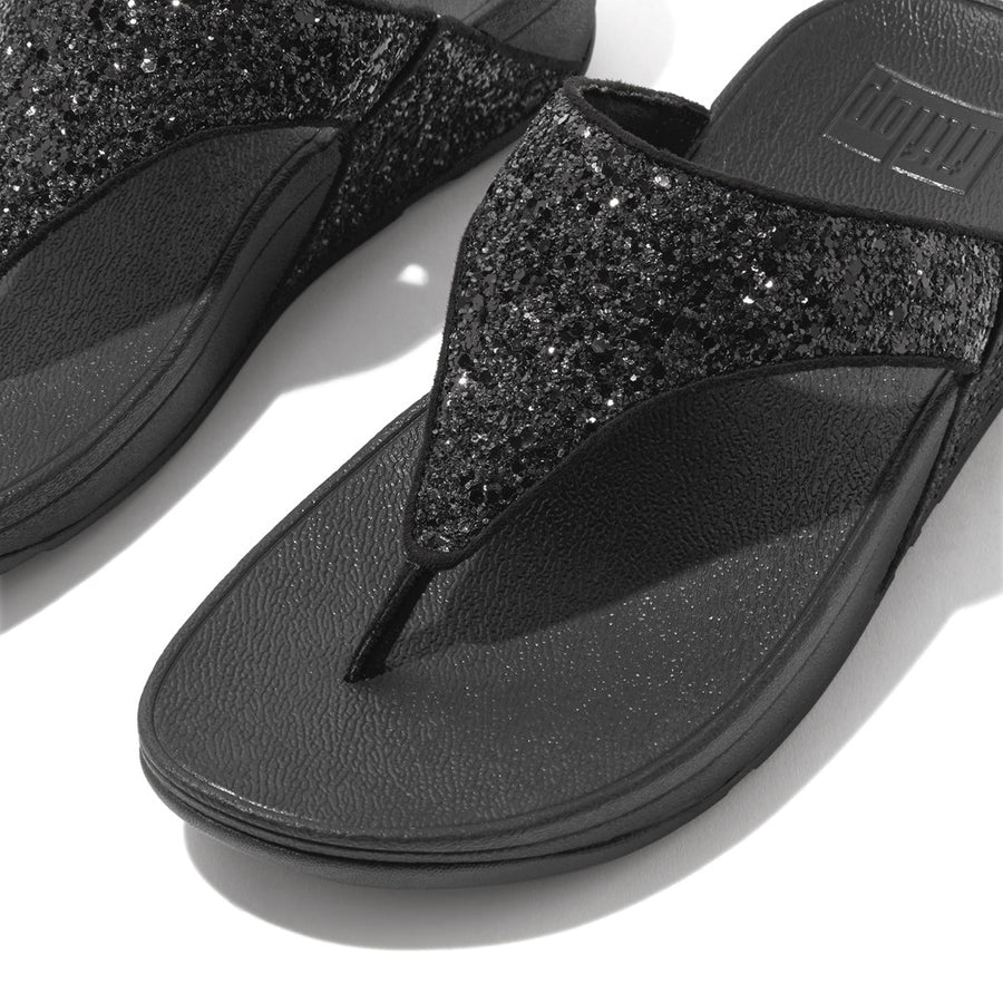 FITFLOP lulu glitter toe thong sandals in black glitter size 8 (42)