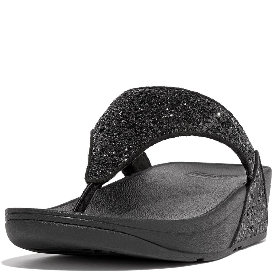 FITFLOP lulu glitter toe thong sandals in black glitter size 8 (42)