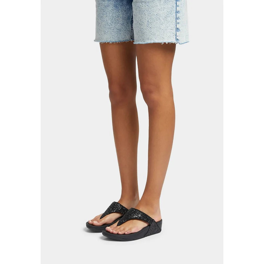 FITFLOP lulu glitter toe thong sandals in black glitter size 8 (42)