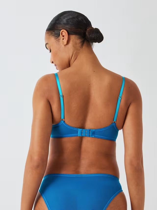 ‘Kiki’ fruity embroidered plunge bra full support in blue