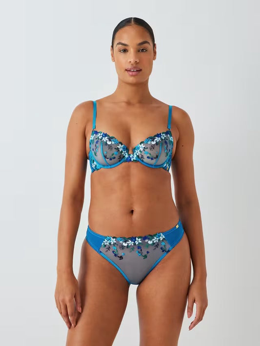 ‘Kiki’ fruity embroidered plunge bra full support in blue