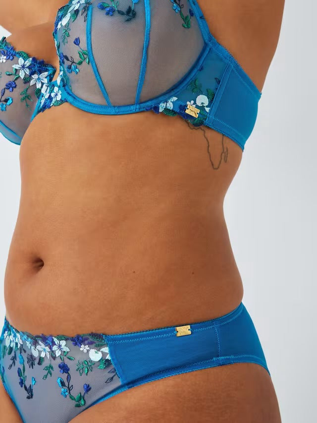 ‘Kiki’ fruity embroidered plunge bra full support in blue